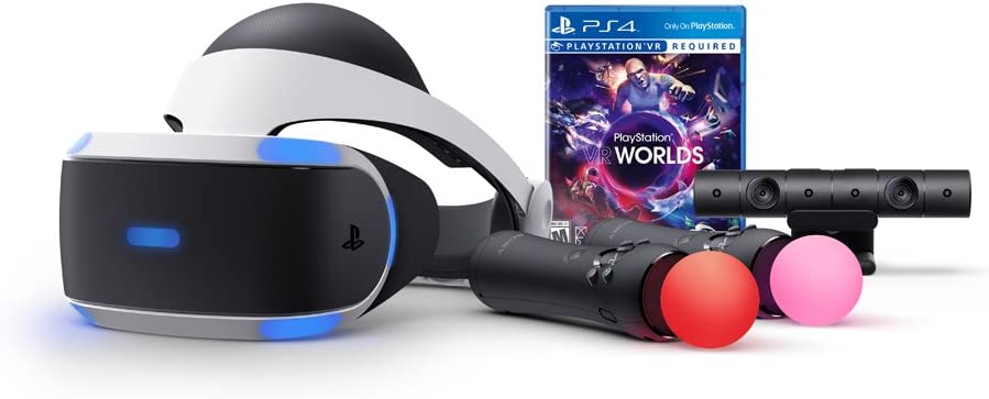 Sony PlayStation Virtual Reality Bundle - VR Headset (Version 2 - CUH-ZVR2), VR Camera, 2 Move Motion Controllers, VR Worlds Game, PS4/PS5